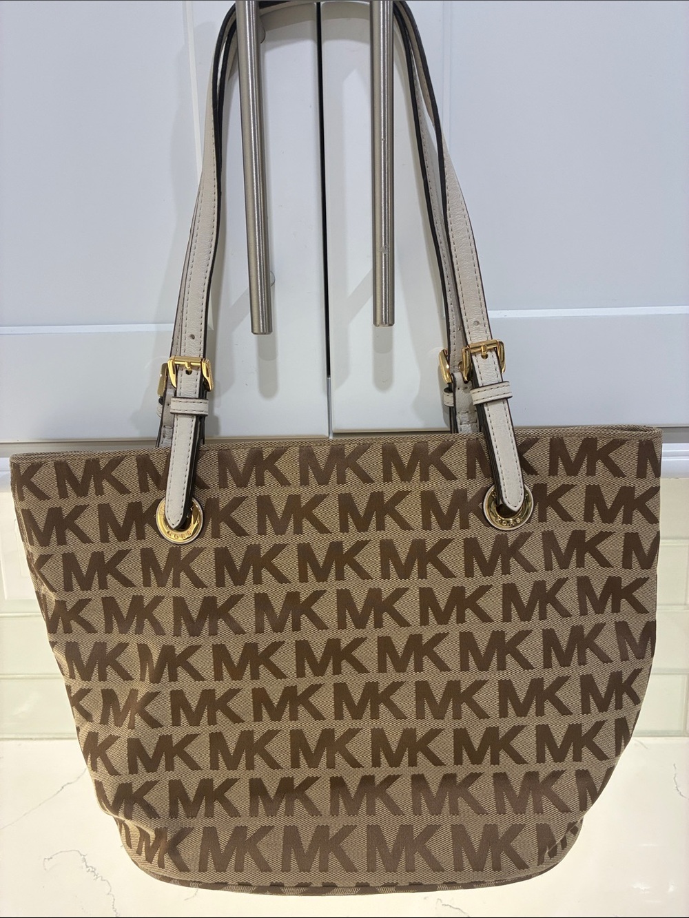 Michael Kors Brown Beige MK Signature Tote
